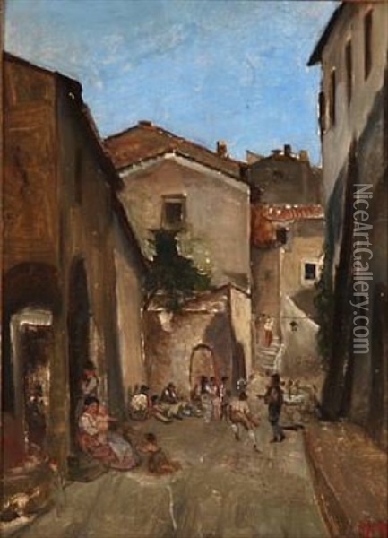 Street Life In Italy Oil Painting - David Jacobsen