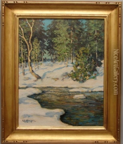 Winter Riverscape Oil Painting - Walter Koeniger