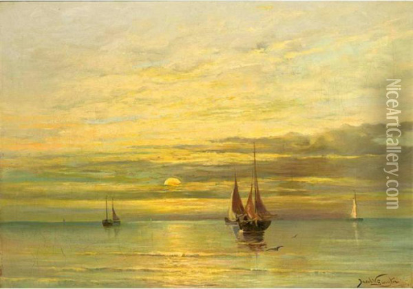 Fishing Boats On A Calm Sea Oil Painting - Willem Jun Gruyter