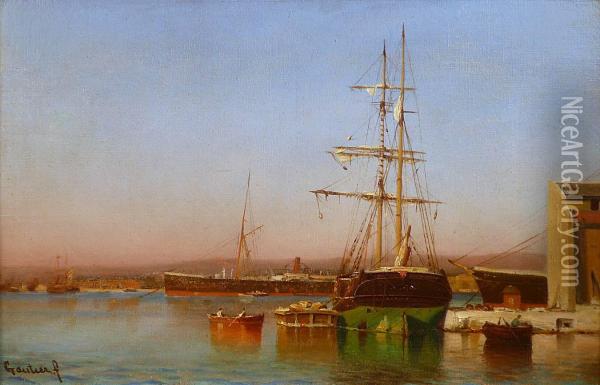 Bateaux Etpaquebots Au Port Oil Painting - Louis Francois Gautier