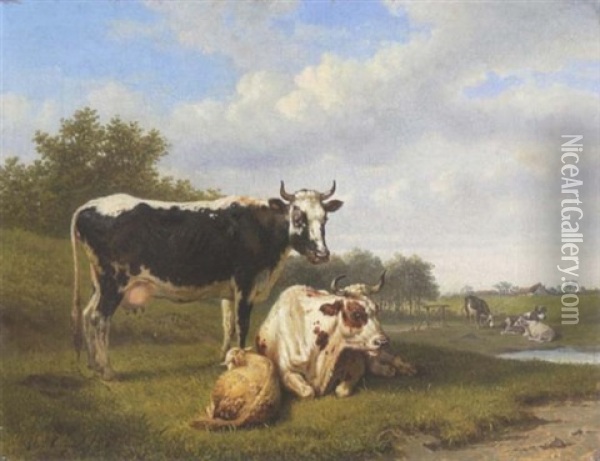 Kuhe Und Schaf Auf Der Weide Oil Painting - Jean Louis van Kuyck