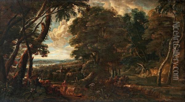 Extensive Landscape With Shepheard And Livestock Oil Painting - Goris De Coxie