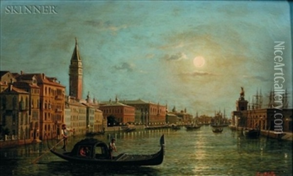 Venice Nocturne (+ Sailing Into Port; 2 Works) Oil Painting - Ludwig Rubelli Von Sturmfest