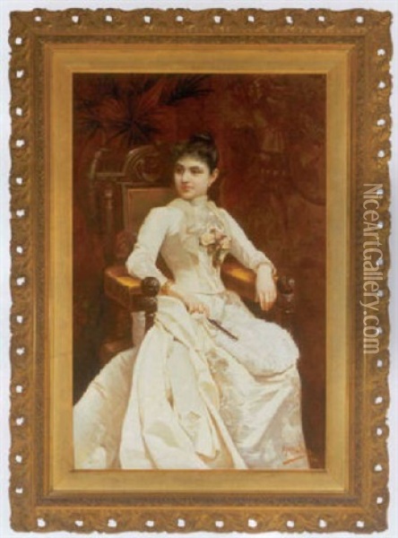 Ung Kvinde I Hvid Silkekjole, Siddende I Stol Oil Painting - Pablo Maria Bertran Y Tintore