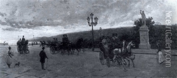 A Carriage Ride By The Sea, Near Cap D'antibes Oil Painting - Carlo Brancaccio