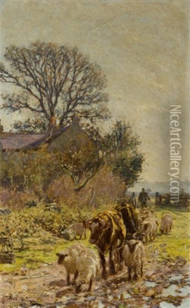 Returning From The Fold Oil Painting - James Charles