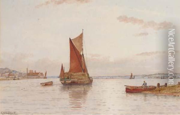 A Loaded Timber Barge On The Medway Oil Painting - George Stanfield Walters