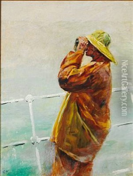 Pa Udkig. Oslo Fjord Oil Painting - Christian Krohg
