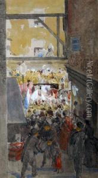 Procession Passing Warwick Court Of Holborn Oil Painting - John Absolon