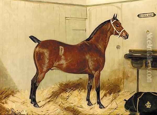 Mighty Atom, a bay hunter in a stable Oil Painting - George Paice