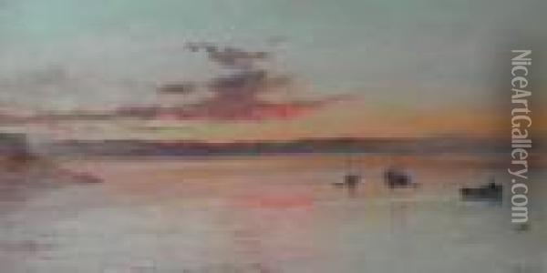 A Coastal Sunset Oil Painting - John MacWhirter