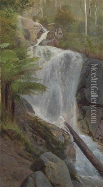 A Waterfall, Australia Oil Painting - John Mather