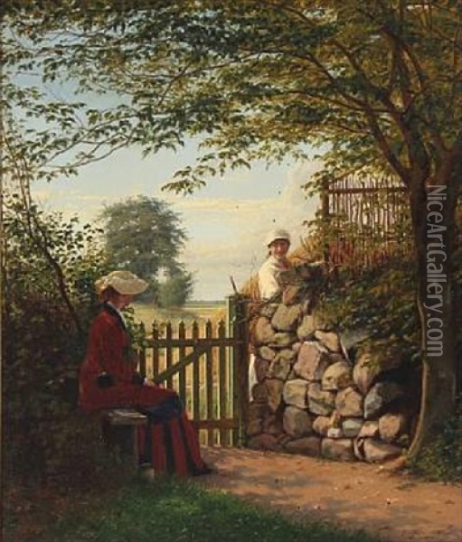 A Chat In The Danish Country Oil Painting - Christian (Jens C.) Thorrestrup