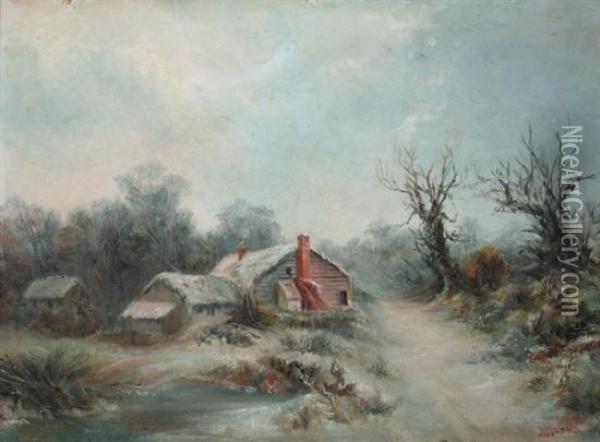 Cottage In Winter Oil Painting - Frans Keelhoff