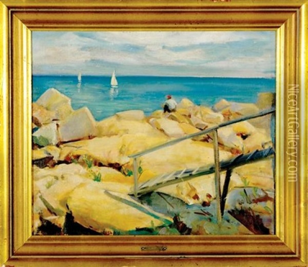 Rocky New England Coastline Oil Painting - William Glackens