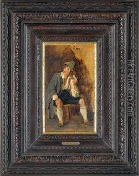 Figurenstudie - Sitzender Gebirgler Oil Painting - Franz Von Defregger