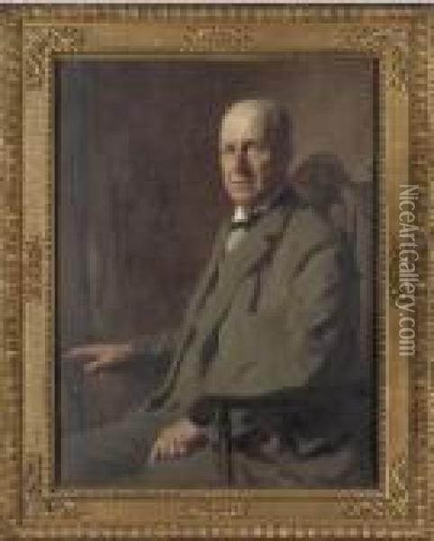 Portrait Of A Gentleman, Seated Three-quarter-length, In A Green Suit Oil Painting - James Bell Anderson