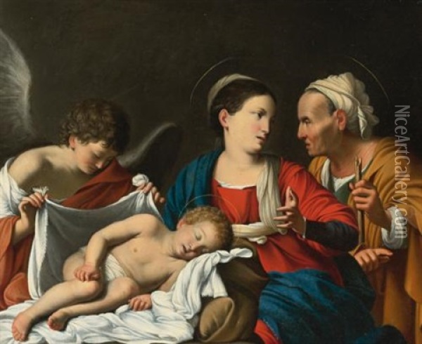 The Madonna And Child With Saint Anne And An Angel (collab. W/studio) Oil Painting - Carlo Saraceni