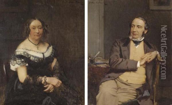 Portrait Of A Lady; And Portrait Of A Gentleman Oil Painting - Walter Frederick Osborne