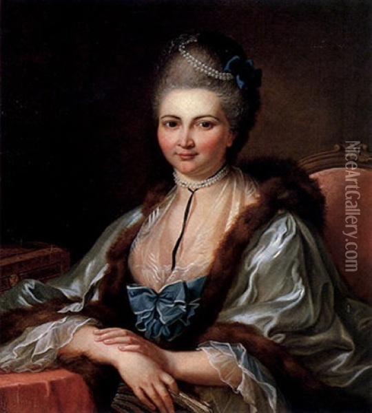 Portrait D'une Dame A La Robe Bleue Oil Painting - Donat Nonotte
