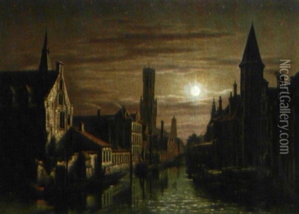 Nacht Te Brugge Oil Painting - Victor Vervloet
