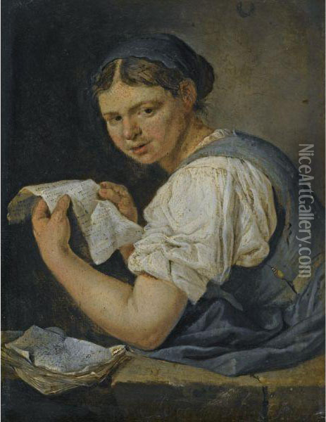 A Young Woman Reading A Letter Oil Painting - Jacob Van Toorenvliet