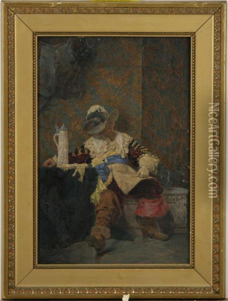 Interior Med Man Med Varja I 1600-talsdrakt Oil Painting - Agnes, Agneta Borjesson