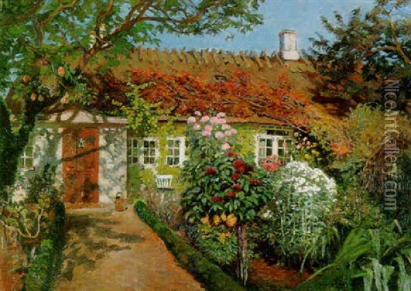 A Country Garden Oil Painting - Olaf Viggo Peter Langer