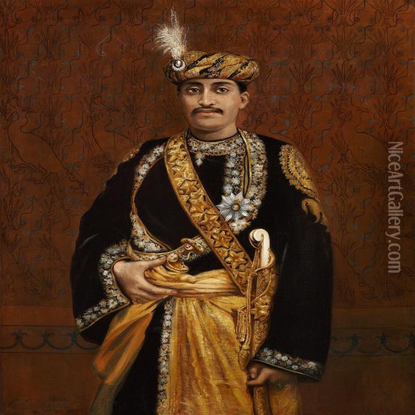 A Dignified Maharaja Oil Painting - Clare Burton