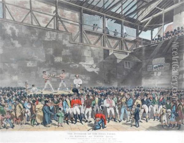 Boxing Colour Print. The Interior Of The Fives Court Oil Painting - T. Blake