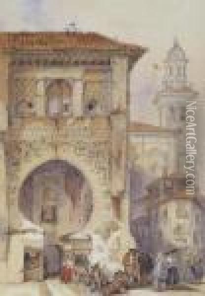 A Town Scene By A Doorway In Granada Oil Painting - Samuel Prout