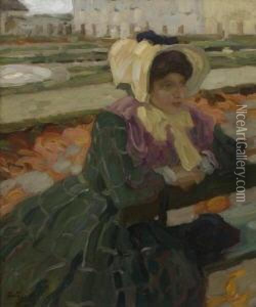Das Grune Kleid. 1903 Oil Painting - Leo Putz