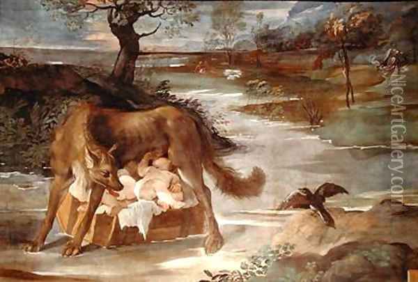 The She Wolf Suckling Romulus and Remus Oil Painting - Ago. Ann. & L. Carracci