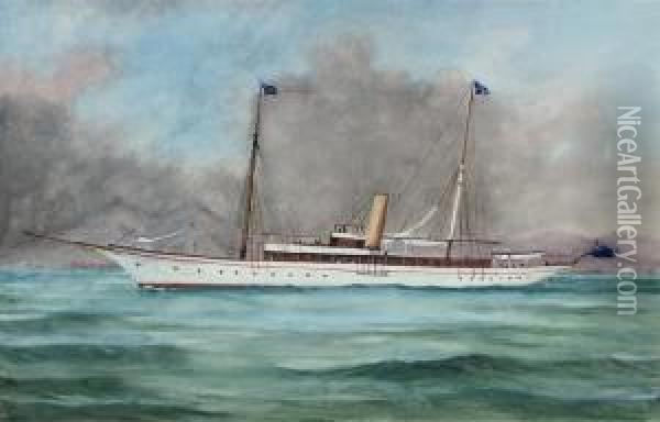 A British Steam Yacht In Neapolitan Waters Oil Painting - Antonio de Simone