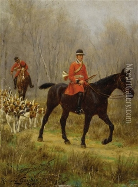 Red Coated Horseman Oil Painting - Jean Richard Goubie