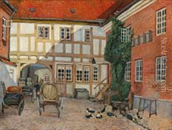 View From A Court Yard In Randers, Denmark Oil Painting - Johan Rohde