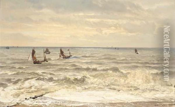 Fishing Boats Running For The Beach Oil Painting - Henry Moore