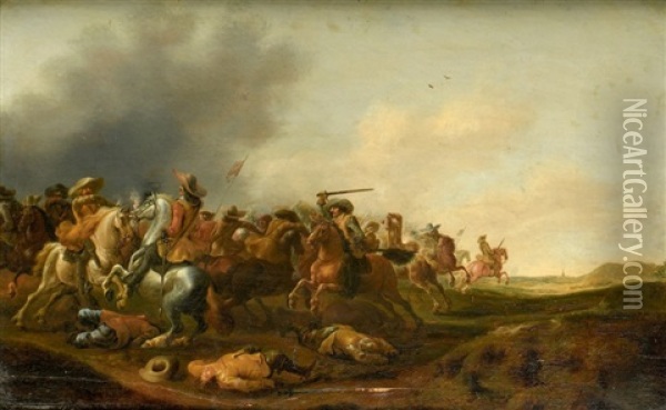 Choc De Cavalerie Oil Painting - Jan Jacobsz van der Stoffe