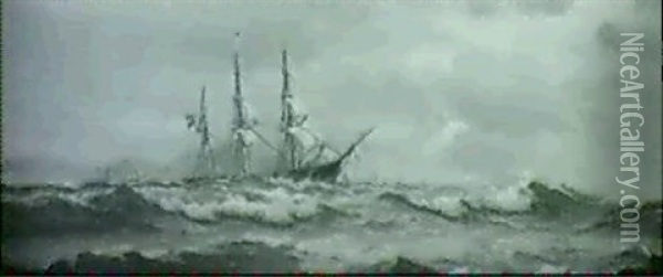 Marine Med Sejlskibe Oil Painting - Vilhelm Victor Bille