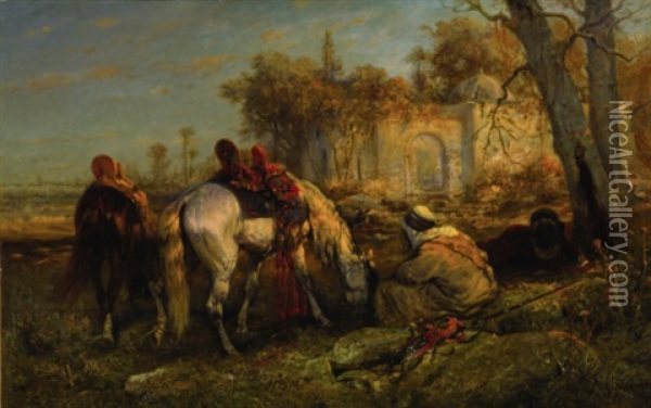 Resting Cavaliers Oil Painting - Adolf Schreyer
