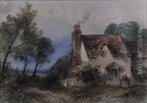 Country Cottage View With Open Fields Beyond Oil Painting - Thomas Colman Dibdin