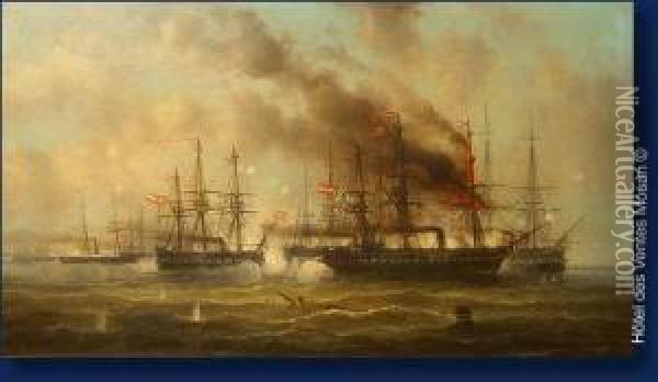 Combat Naval Oil Painting - Josef Carl Berthold Puttner