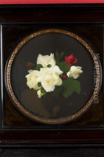 A Still Life Of Red And White Roses Oil Painting - Stuart James Park