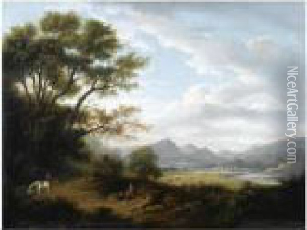 Landscape With Perth Bridge In The Distance; Perthshirelandscape Oil Painting - Alexander Nasmyth