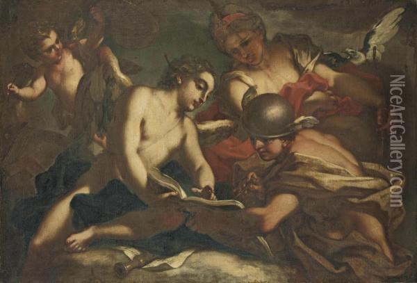 Mercury Instructing Cupid In The Arts Oil Painting - Antonio Balestra