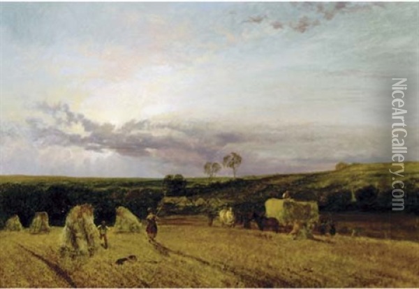 The Harvest Field, Sunset Oil Painting - George Shalders