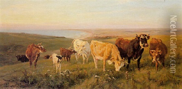 Grazing Cattle Oil Painting - Henry William Banks Davis