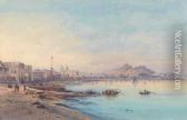 View Of Praya Grande, Macao Oil Painting - Eduard Hildebrandt