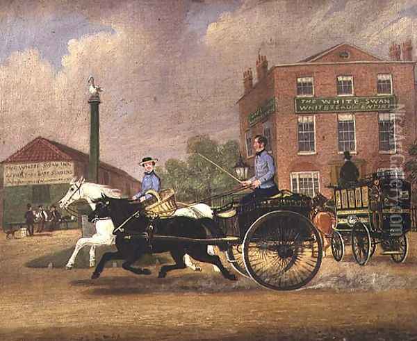 The Omnibus, Livery and Bait Stables at the White Swan Inn, Upper Clapton, 1853 Oil Painting - James Pollard
