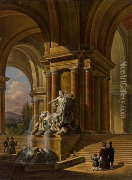 At The Fountain Of Neptune Oil Painting - Giovanni Battista (Johann Baptist) Pian